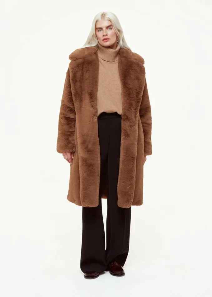 Whistles Petite Teddy Faux Fur Coat Brown Women Petite Coats and Jackets