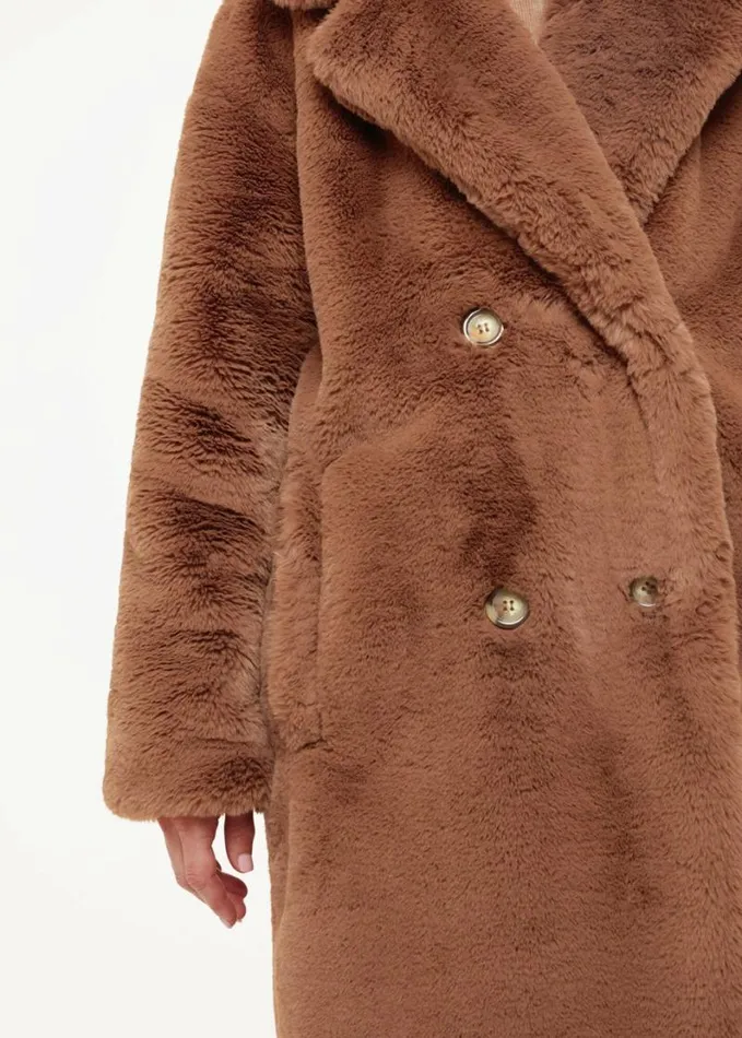 Whistles Petite Teddy Faux Fur Coat Brown Women Petite Coats and Jackets