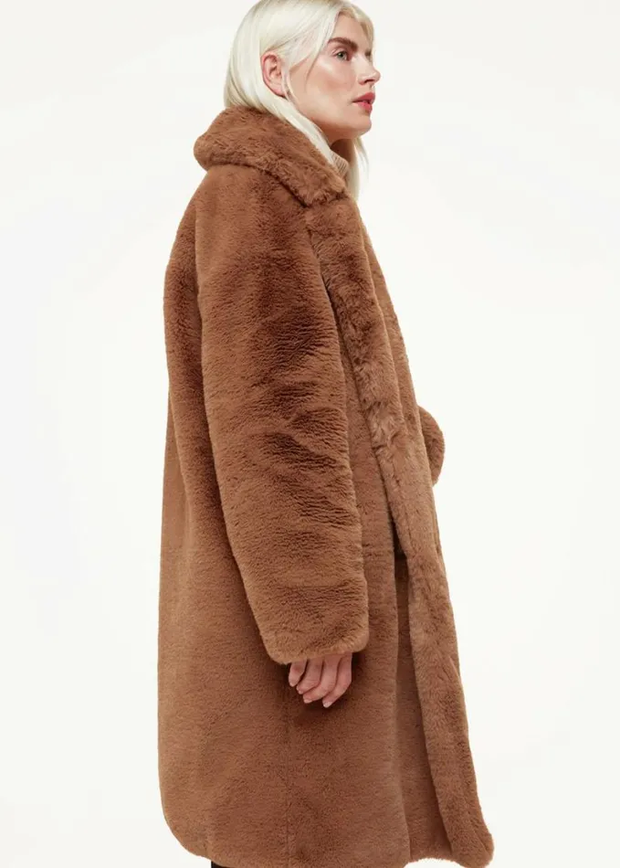 Whistles Petite Teddy Faux Fur Coat Brown Women Petite Coats and Jackets