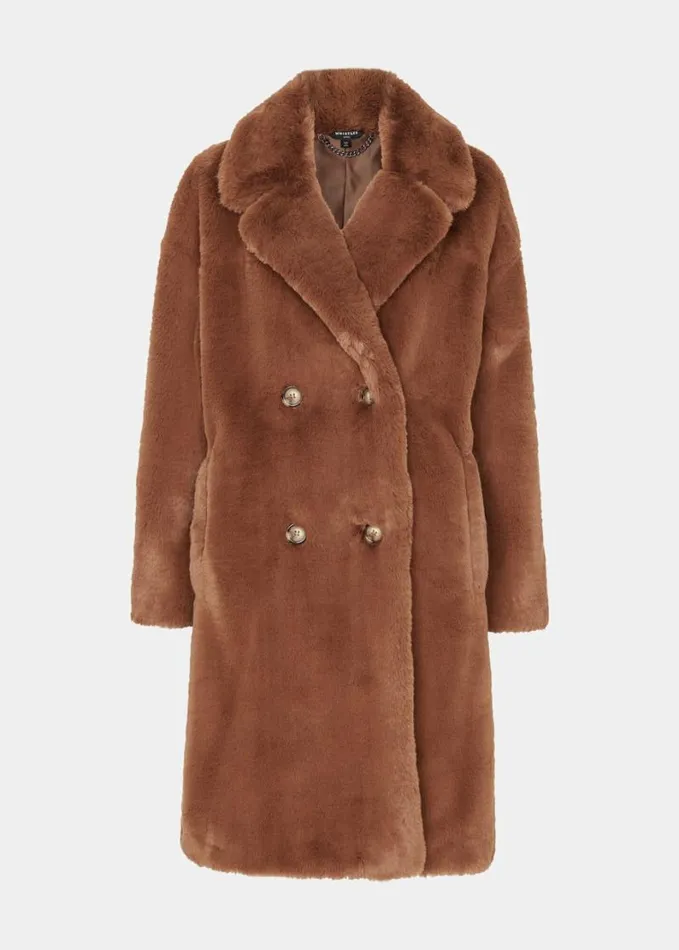 Whistles Petite Teddy Faux Fur Coat Brown Women Petite Coats and Jackets