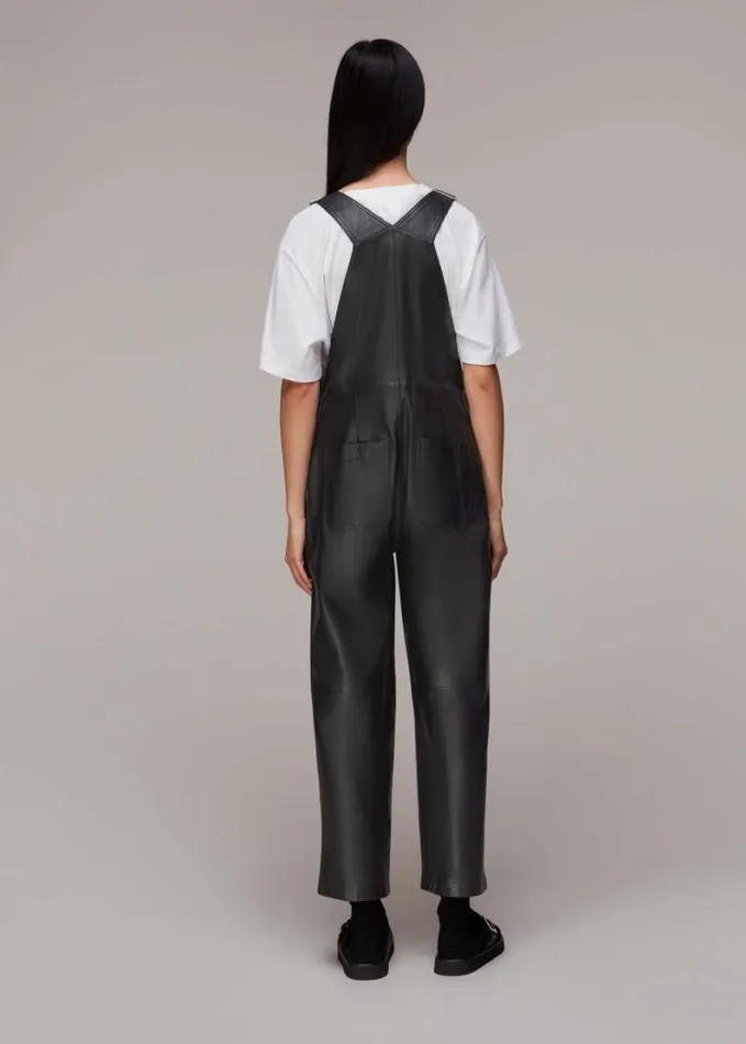 Whistles Peyton Leather Dungarees Black Women Jumpsuits