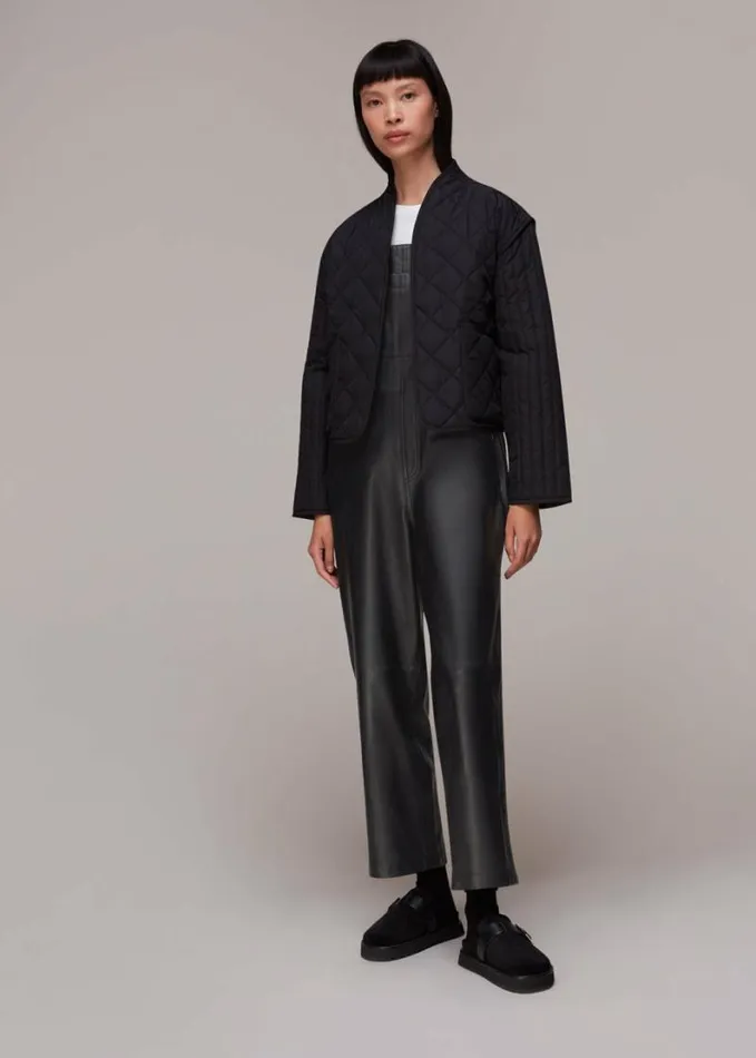 Whistles Peyton Leather Dungarees Black Women Jumpsuits