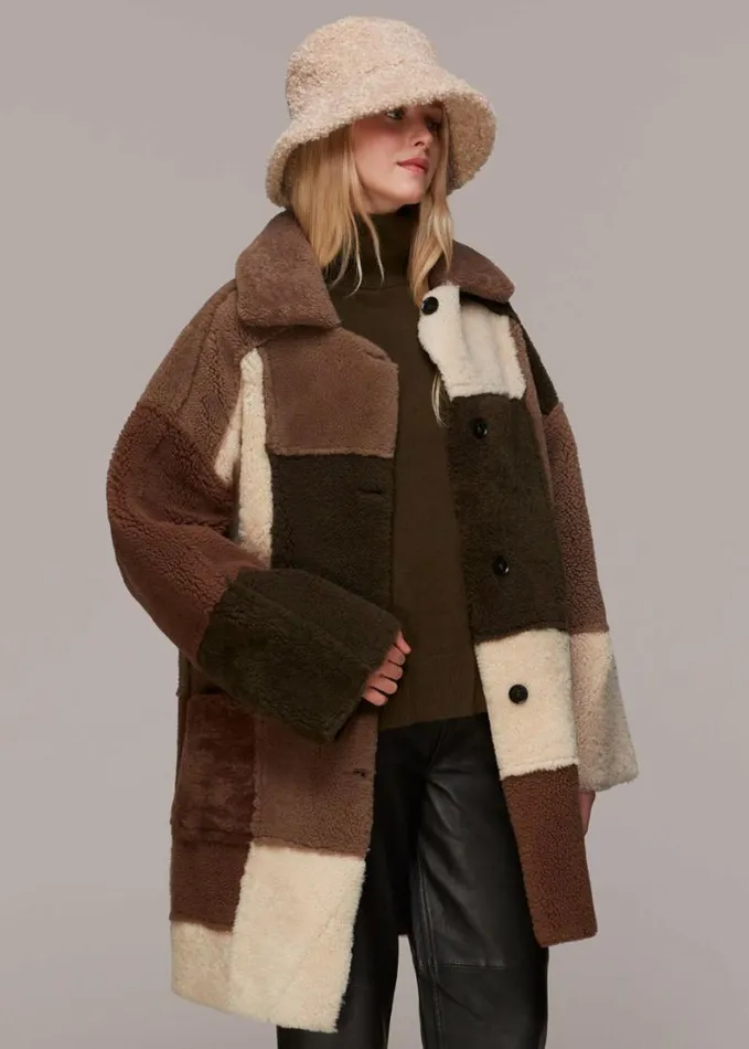 Whistles Reversible Patchwork Coat Brownmulti Women Coats and Jackets