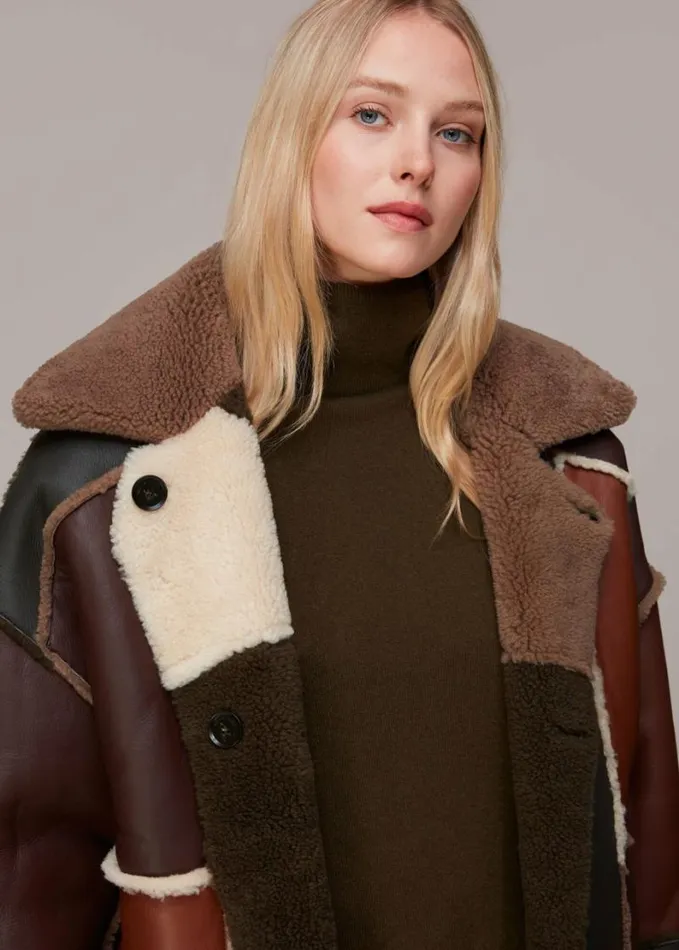 Whistles Reversible Patchwork Coat Brownmulti Women Coats and Jackets