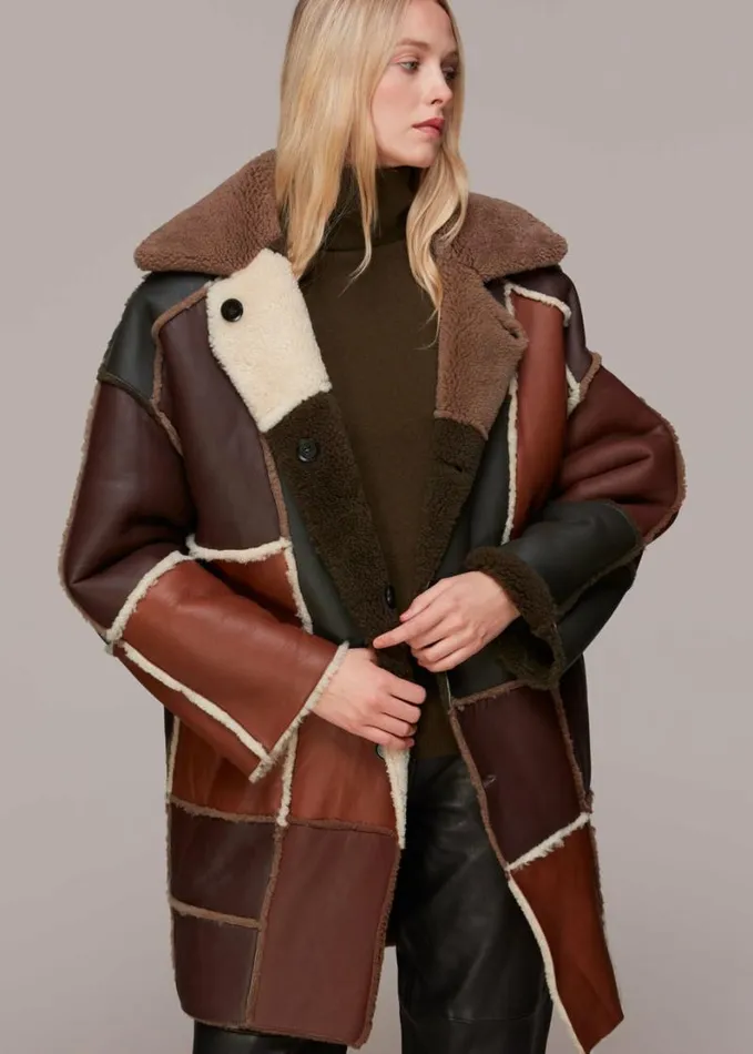 Whistles Reversible Patchwork Coat Brownmulti Women Coats and Jackets
