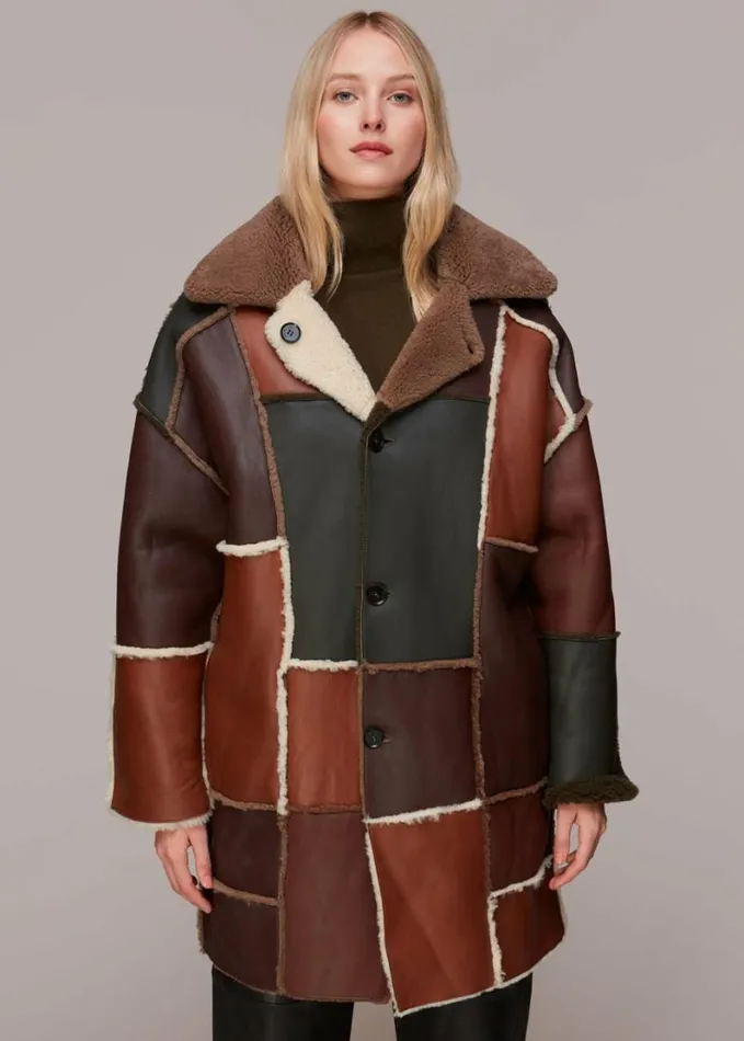 Whistles Reversible Patchwork Coat Brownmulti Women Coats and Jackets
