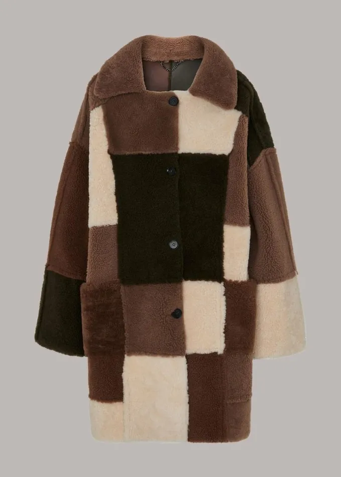 Whistles Reversible Patchwork Coat Brownmulti Women Coats and Jackets