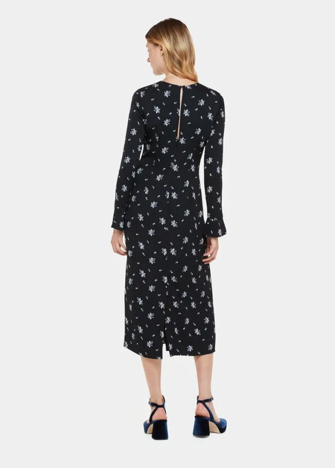 Whistles Romantic Satin Midi Dress Blackmulti Women Dresses