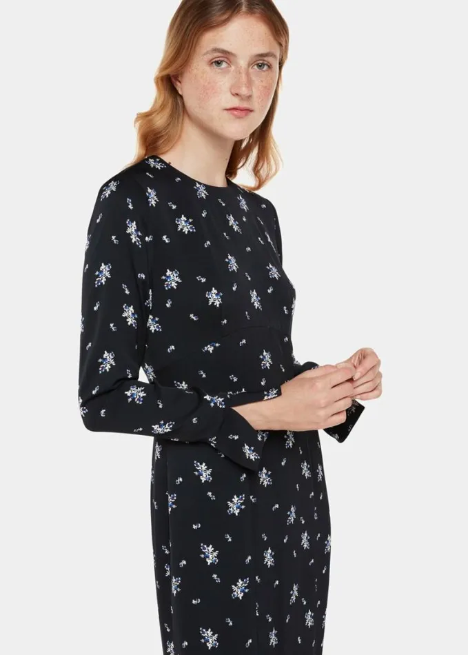 Whistles Romantic Satin Midi Dress Blackmulti Women Dresses