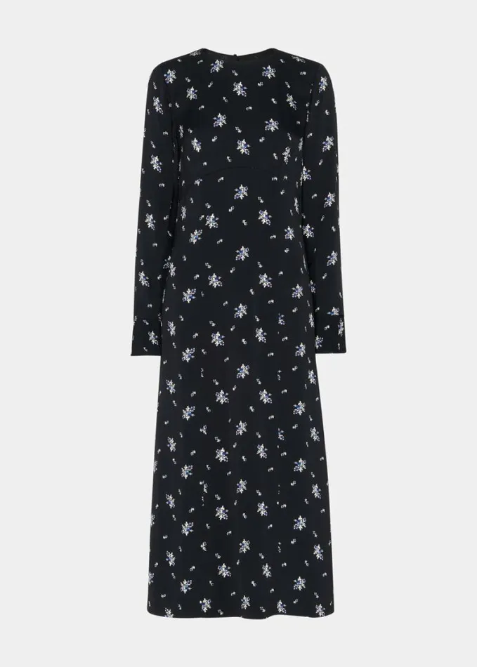 Whistles Romantic Satin Midi Dress Blackmulti Women Dresses