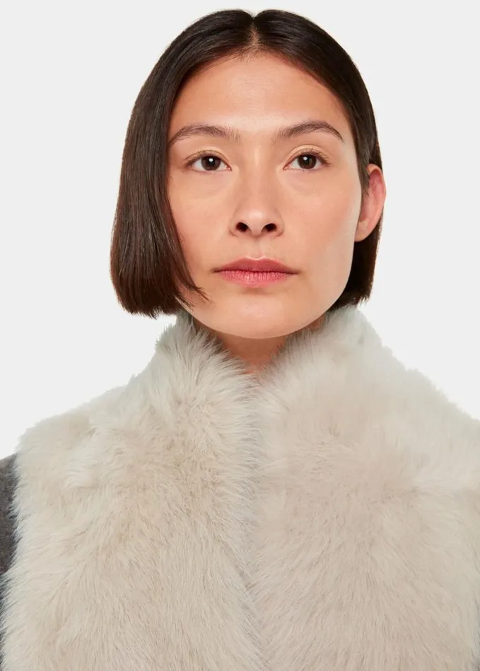 Whistles Short Toscana Sheepskin Gilet Cream Women Coats and Jackets
