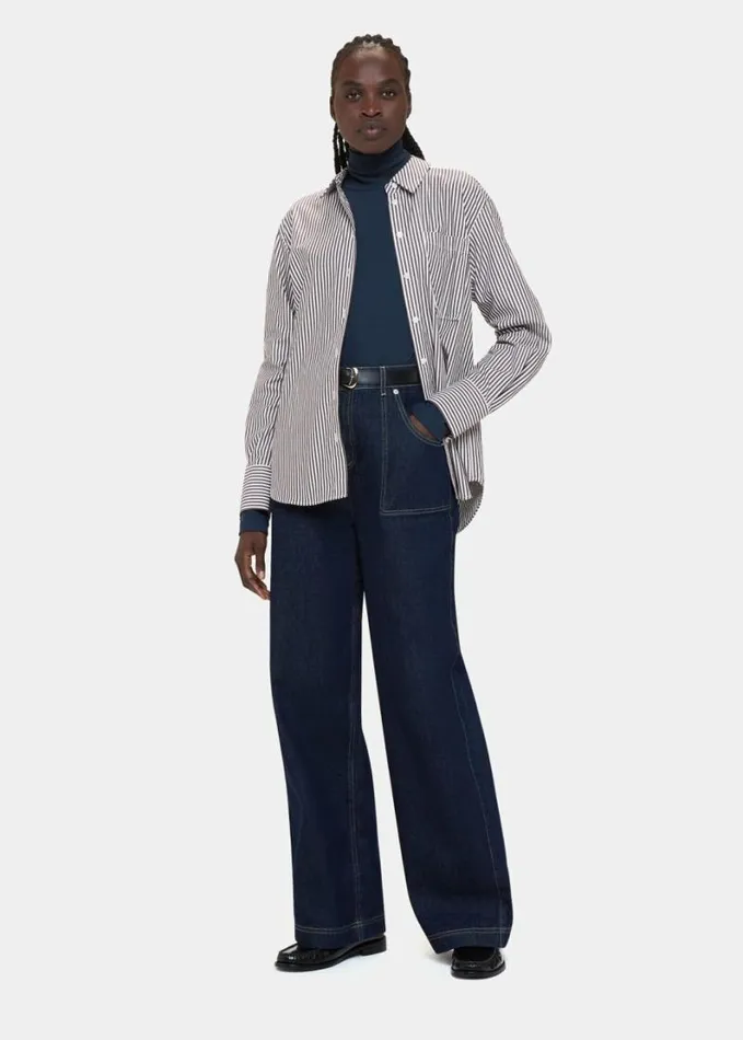 Whistles Stripe Relaxed Fit Shirt Blackwhite Women Tops