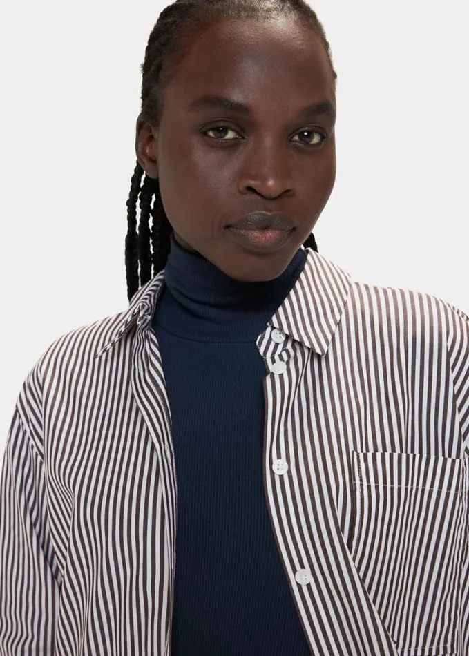 Whistles Stripe Relaxed Fit Shirt Blackwhite Women Tops
