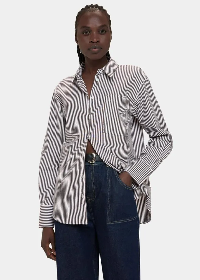 Whistles Stripe Relaxed Fit Shirt Blackwhite Women Tops