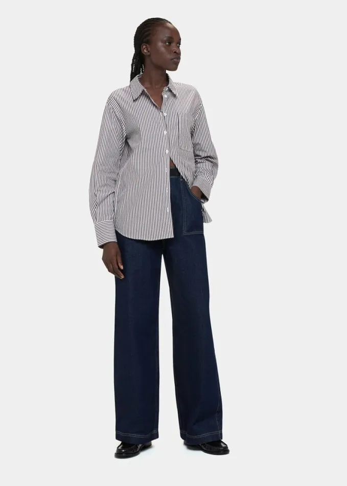 Whistles Stripe Relaxed Fit Shirt Blackwhite Women Tops