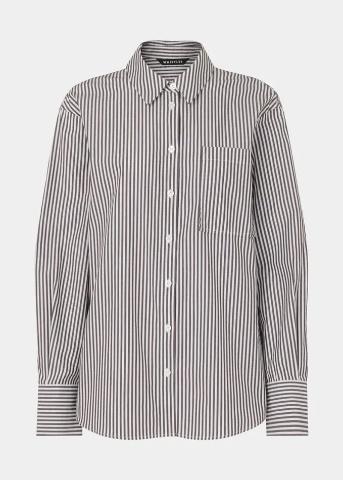 Whistles Stripe Relaxed Fit Shirt Blackwhite Women Tops