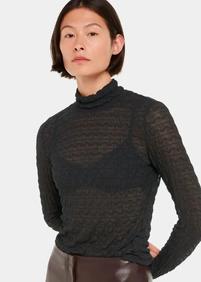 Whistles Texture Ruched Top Black Women Tops