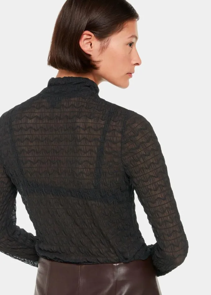 Whistles Texture Ruched Top Black Women Tops