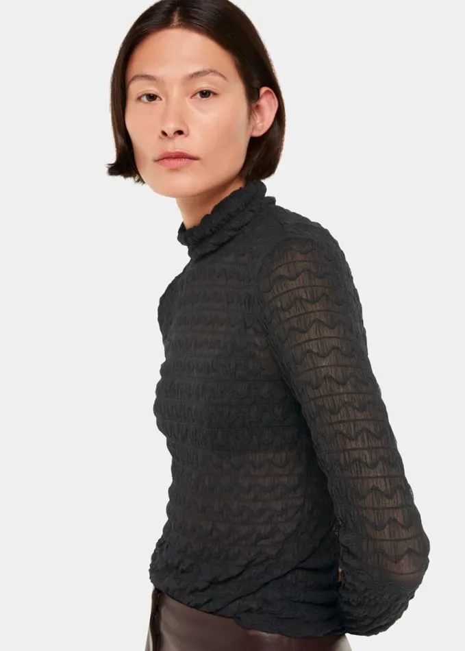 Whistles Texture Ruched Top Black Women Tops
