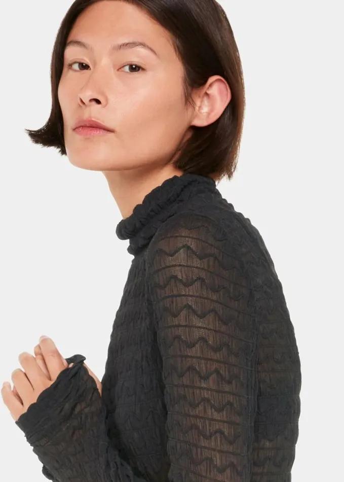 Whistles Texture Ruched Top Black Women Tops