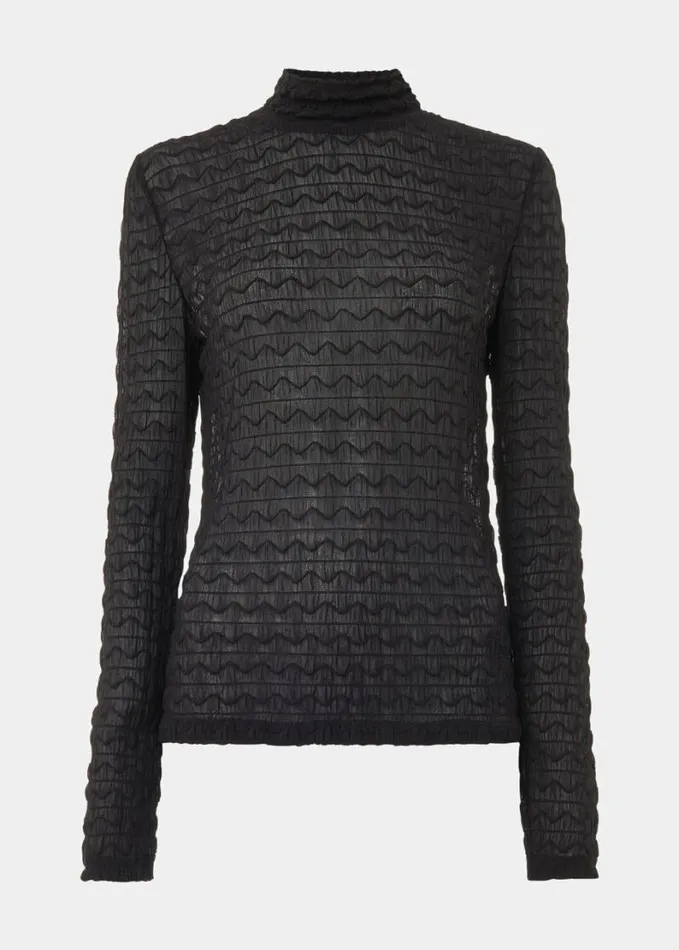 Whistles Texture Ruched Top Black Women Tops