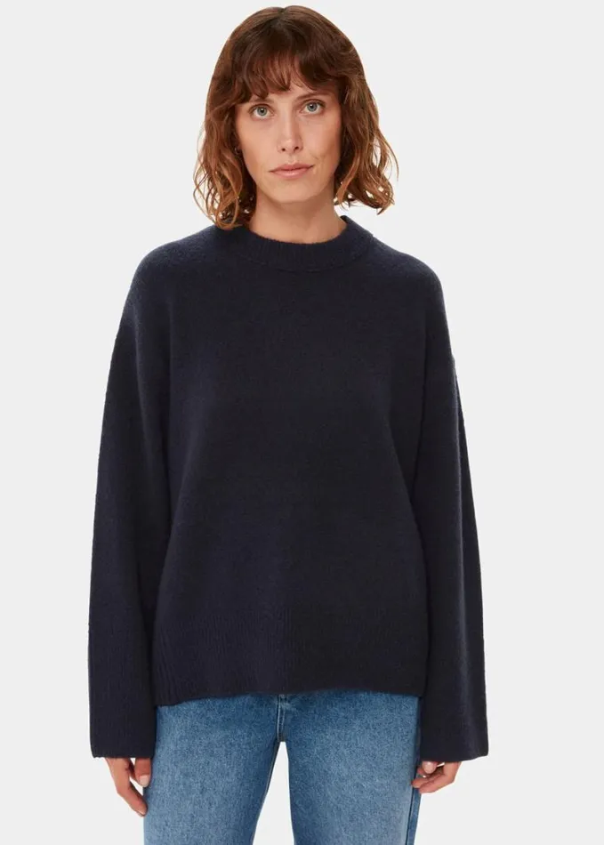 Whistles Textured Boyfriend Crew Neck Navy Women Sweaters and Cashmere