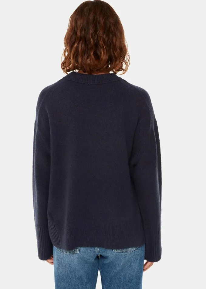 Whistles Textured Boyfriend Crew Neck Navy Women Sweaters and Cashmere