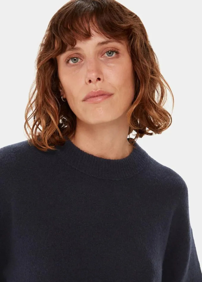 Whistles Textured Boyfriend Crew Neck Navy Women Sweaters and Cashmere