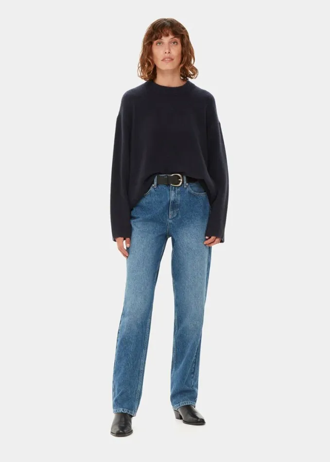 Whistles Textured Boyfriend Crew Neck Navy Women Sweaters and Cashmere