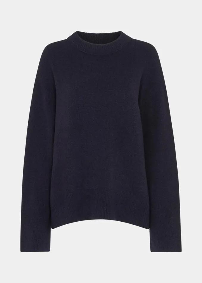 Whistles Textured Boyfriend Crew Neck Navy Women Sweaters and Cashmere