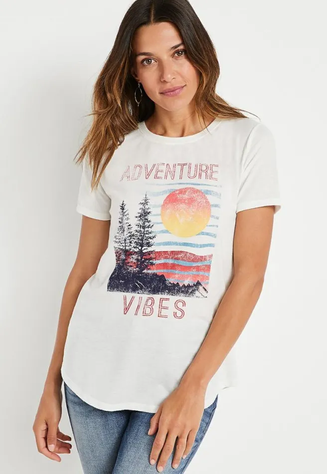 White Adventure Vibes Oversized Graphic Tee Women Maurices Tops