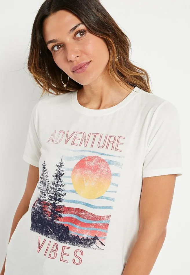 White Adventure Vibes Oversized Graphic Tee Women Maurices Tops