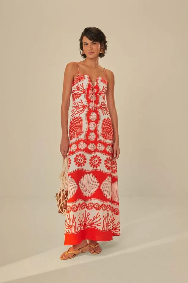 White Ainika Shell Lenzing Ecovero Euroflax Maxi Dress Women FARM Rio Maxi Dresses
