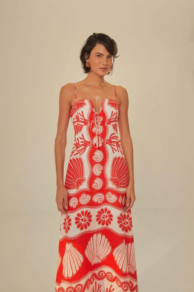 White Ainika Shell Lenzing Ecovero Euroflax Maxi Dress Women FARM Rio Maxi Dresses
