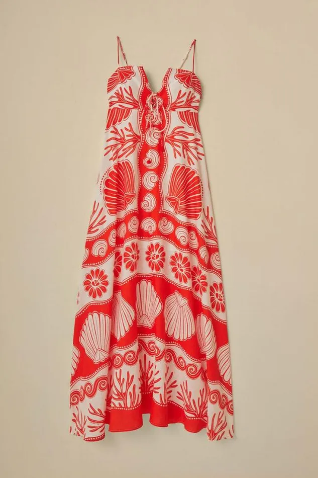 White Ainika Shell Lenzing Ecovero Euroflax Maxi Dress Women FARM Rio Maxi Dresses