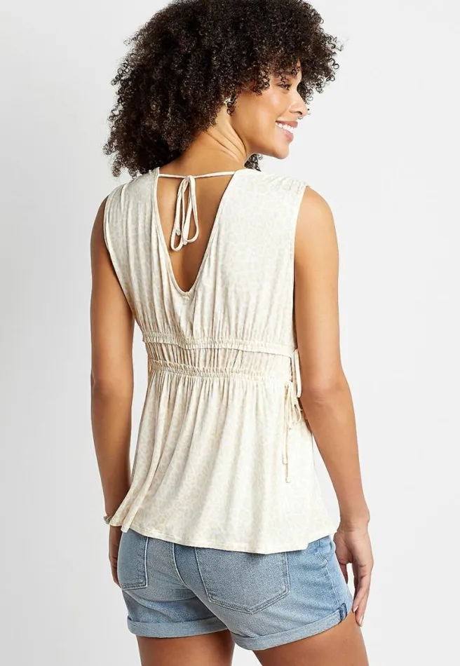 White Leopard V Neck Tie Waist Tank Top Women Maurices Tops