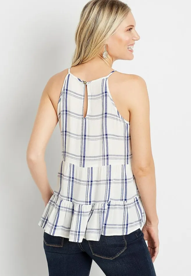 White Plaid Babydoll Tank Top Women Maurices Tops