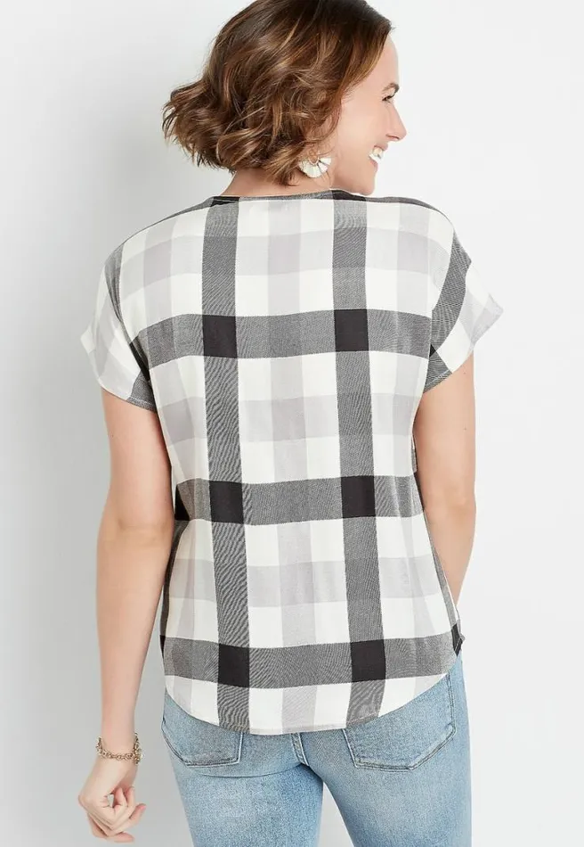 White Plaid Short Sleeve Button Down Shirt Women Maurices Tops