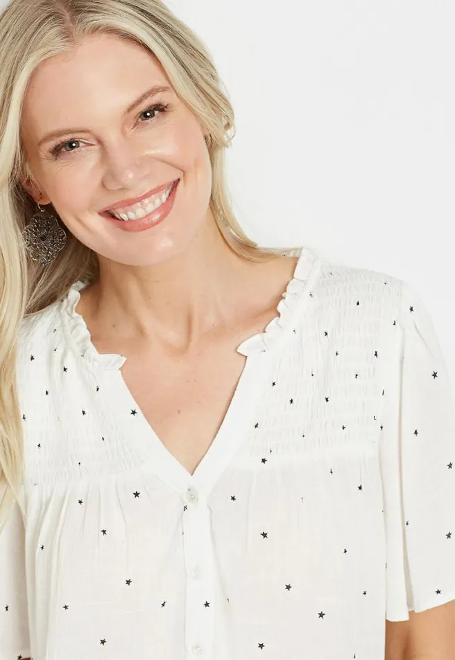 White Star Flutter Sleeve Button Front Top Women Maurices Tops