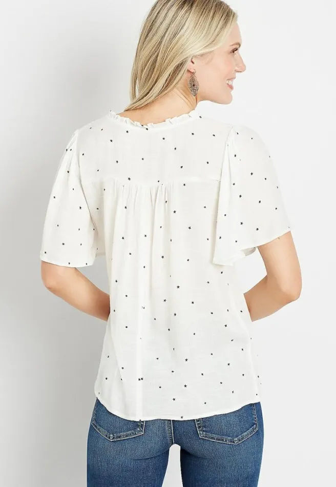 White Star Flutter Sleeve Button Front Top Women Maurices Tops