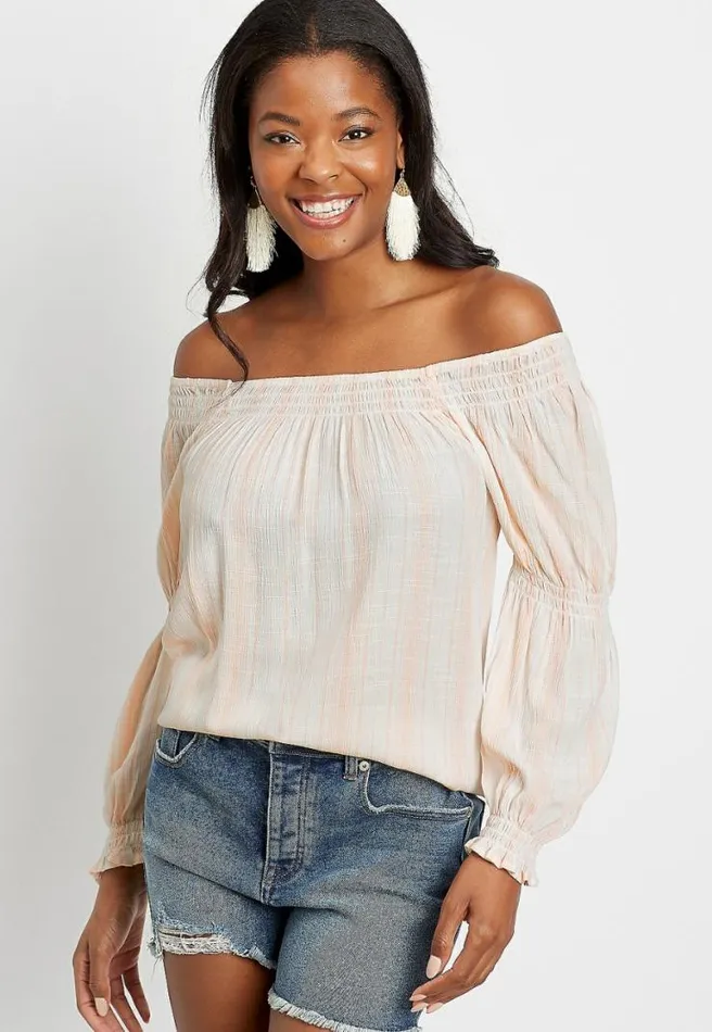 White Stripe Smocked Neck Top Women Maurices Tops