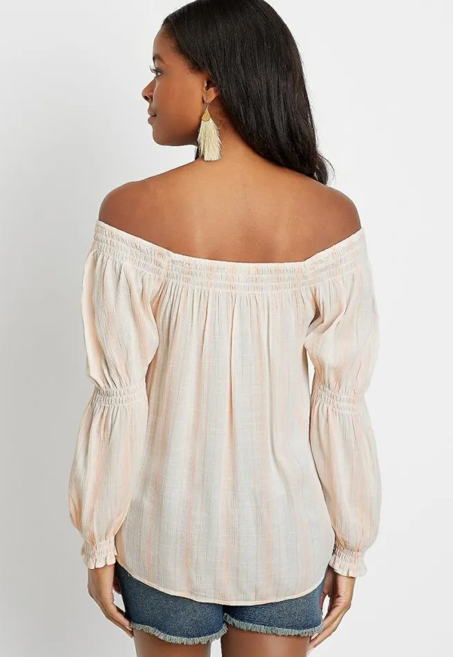 White Stripe Smocked Neck Top Women Maurices Tops