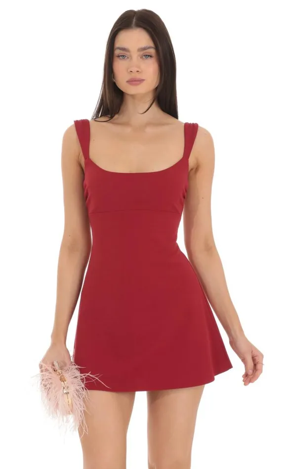 Wide Strap Flare Dress Red Women LUCY IN THE SKY Mini Dresses Wide Strap Flare Dress Red Women LUCY IN THE SKY Mini Dresses