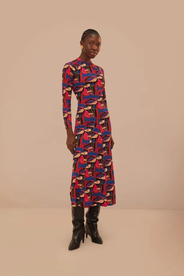 Wild Mushrooms Black Jersey Midi Dress Women FARM Rio Midi Dresses