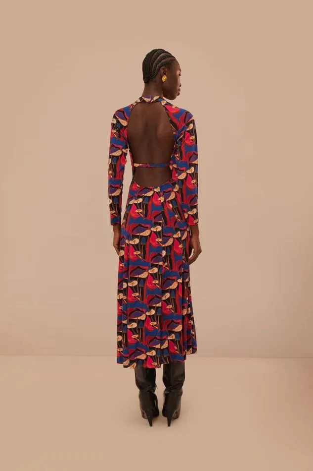 Wild Mushrooms Black Jersey Midi Dress Women FARM Rio Midi Dresses