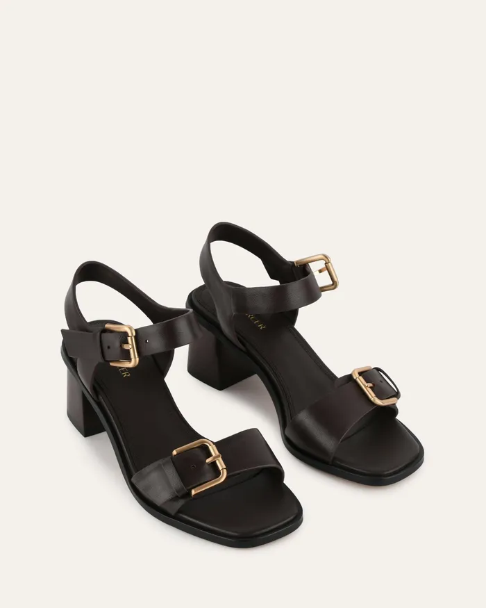 Winona mid heel sandals cacao leather MID SANDALS jomercer Women