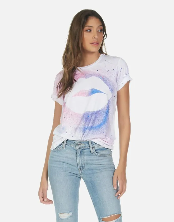 Wolf Galaxy Lip White Galaxy Splatter Women Lauren Moshi Short Sleeve