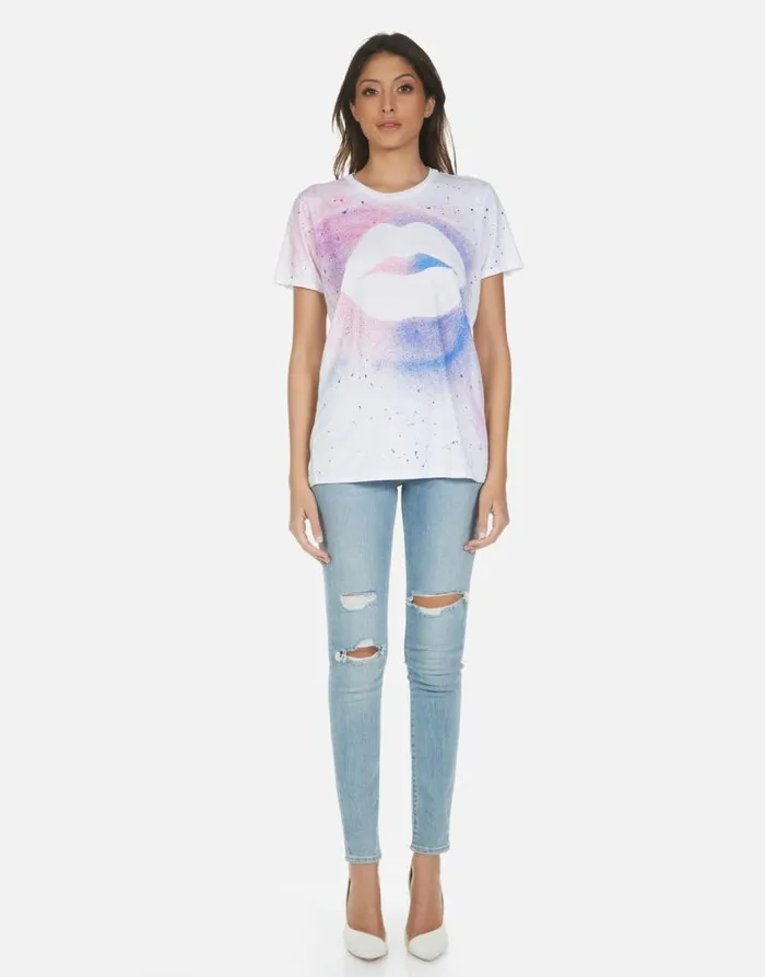 Wolf Galaxy Lip White Galaxy Splatter Women Lauren Moshi Short Sleeve