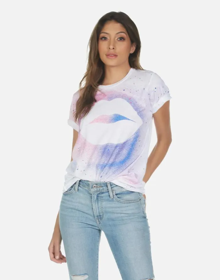 Wolf Galaxy Lip White Galaxy Splatter Women Lauren Moshi Short Sleeve