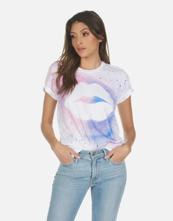 Wolf Galaxy Lip White Galaxy Splatter Women Lauren Moshi Short Sleeve
